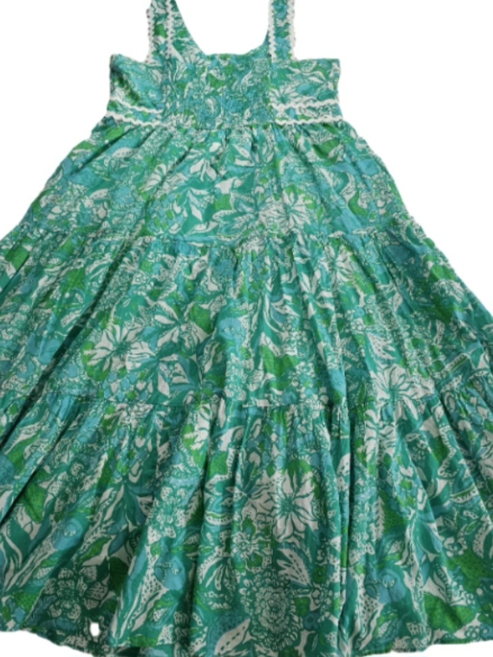 Lilly Pulitzer Turquoise Green Floral Midi Dress with White Trim - Picture 3 of 6